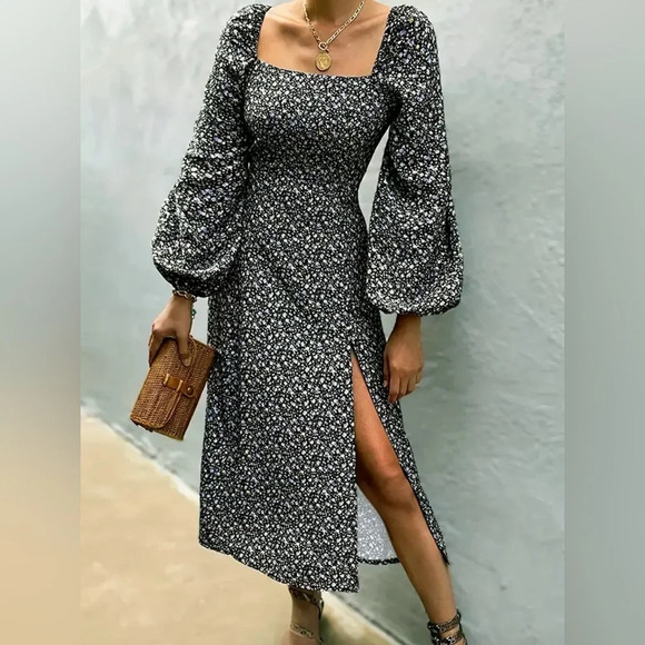 NIP-Casual Split Lantern Long Sleeve Dress - Picture 3 of 3